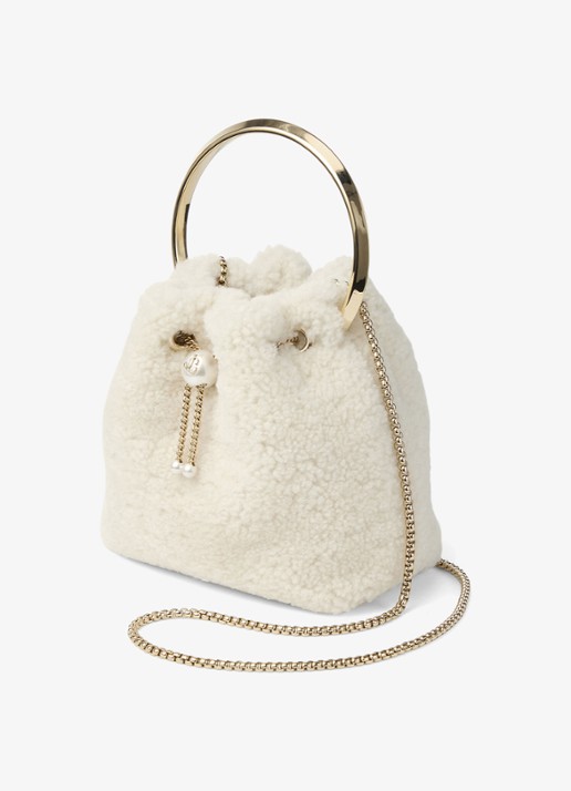 Jimmy Choo Bon Bon handtas van lamsvacht - voorkant 5 gebroken wit