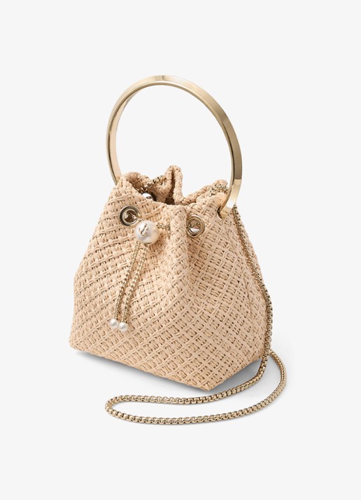 Jimmy Choo Bon Bon handtas van raffia - voorkant 2 beige