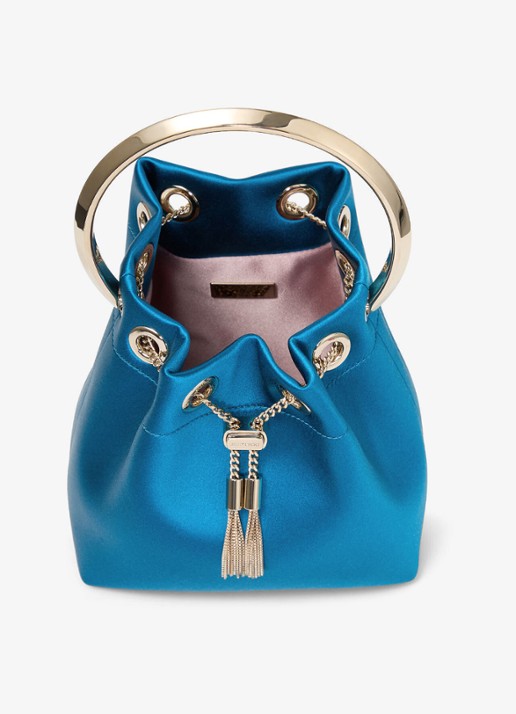 Jimmy Choo Bon Bon handtas van satijn - detail 3 lagoon / blauw