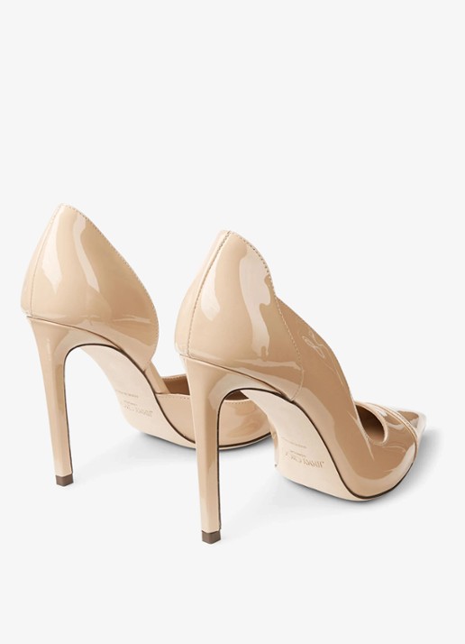 Jimmy Choo Brigitte 100 pump van lakleer - achterkant beige
