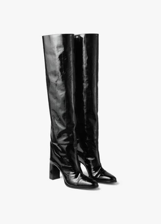 Jimmy Choo Caly 85 overknee laars van kalfsleer  - voorkant 4 zwart