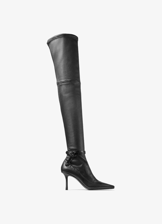 Jimmy Choo Camie 85 overknee laars van lamsleer - voorkant zwart