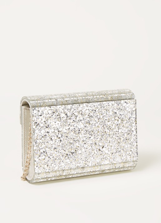 Jimmy Choo Candy clutch met glitter - achterkant zilver