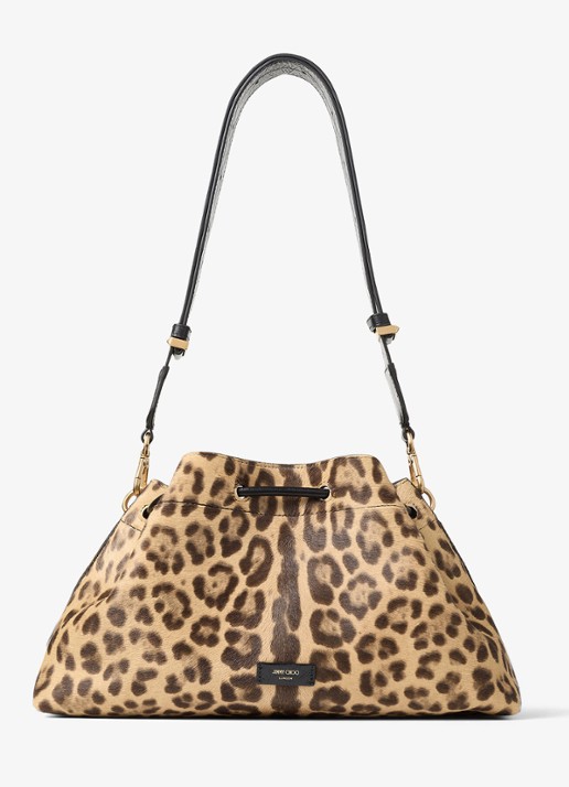 Jimmy Choo Cinch M schoudertas van kalfsleer met ponyhair - achterkant bruin