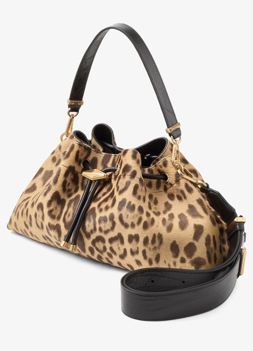Jimmy Choo Cinch M schoudertas van kalfsleer met ponyhair - voorkant 3 bruin