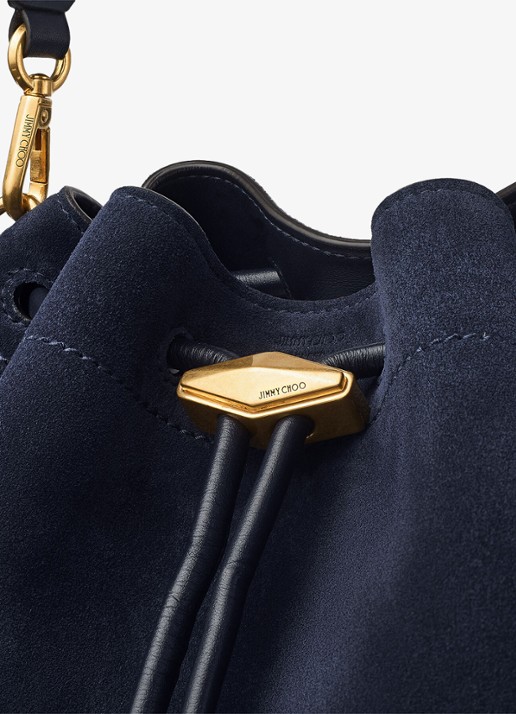 Jimmy Choo Cinch M schoudertas van kalfssuède met afneembare schouderriem - detail 3 donkerblauw