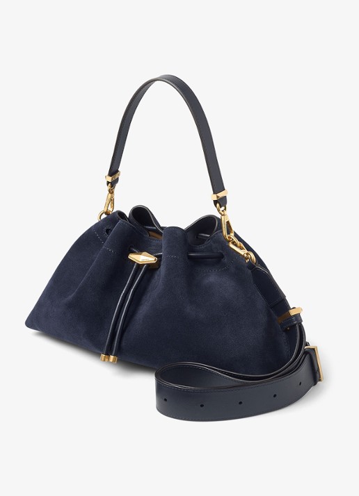 Jimmy Choo Cinch M schoudertas van kalfssuède met afneembare schouderriem - voorkant 5 donkerblauw