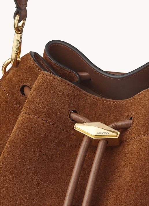Jimmy Choo Cinch M schoudertas van kalfssuède - detail 2 cognac