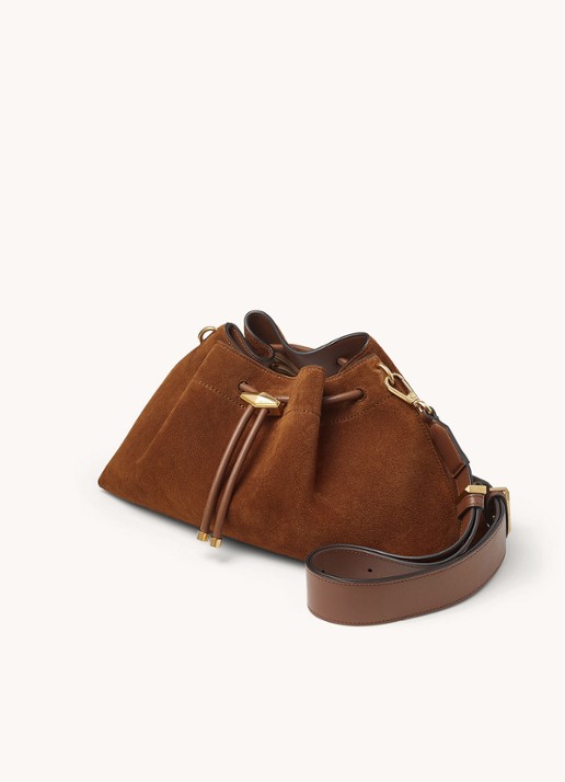 Jimmy Choo Cinch M schoudertas van kalfssuède - voorkant 7 cognac