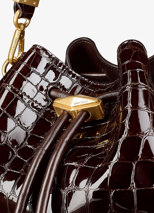 Jimmy Choo Cinch M schoudertas van leer met crocostructuur - detail 4 donkerbruin