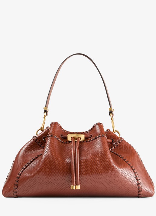 Jimmy Choo Cinch M schoudertas van leer met slangenstructuur - voorkant 4 cognac