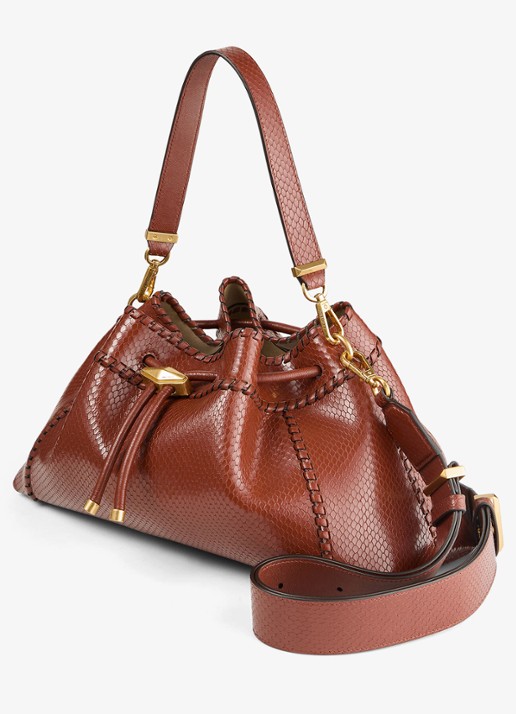 Jimmy Choo Cinch M schoudertas van leer met slangenstructuur - voorkant 5 cognac