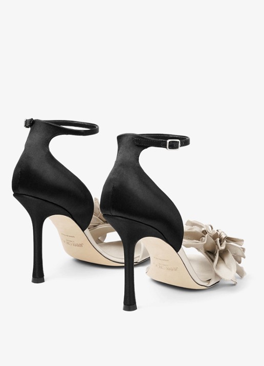 Jimmy Choo Coko 100 sandalette van satijn - achterkant 3 zwart