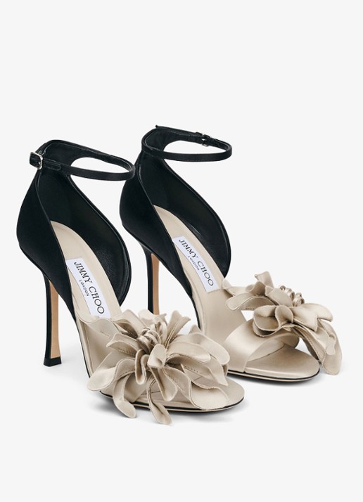 Jimmy Choo Coko 100 sandalette van satijn - voorkant 2 zwart