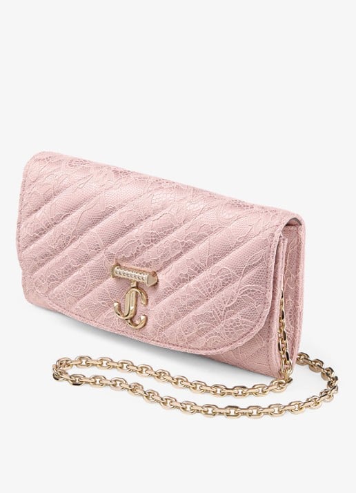 Jimmy Choo Crossbodytas met kant en afneembare schouderriem - voorkant 3 roze