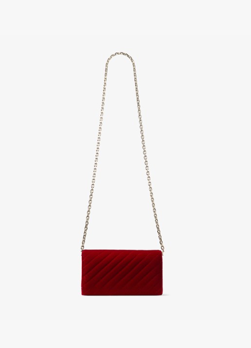 Jimmy Choo Curve clutch van fluweel met afneembare schouderriem - achterkant 5 rood