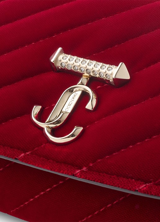 Jimmy Choo Curve clutch van fluweel met afneembare schouderriem - detail 2 rood