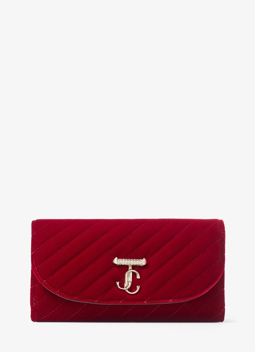 Jimmy Choo Curve clutch van fluweel met afneembare schouderriem - voorkant 3 rood