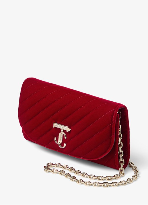 Jimmy Choo Curve clutch van fluweel met afneembare schouderriem - voorkant 4 rood