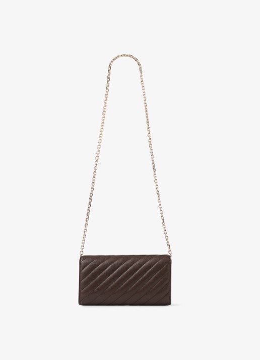 Jimmy Choo Curve clutch van lamsleer met afneembare schouderriem - achterkant donkerbruin