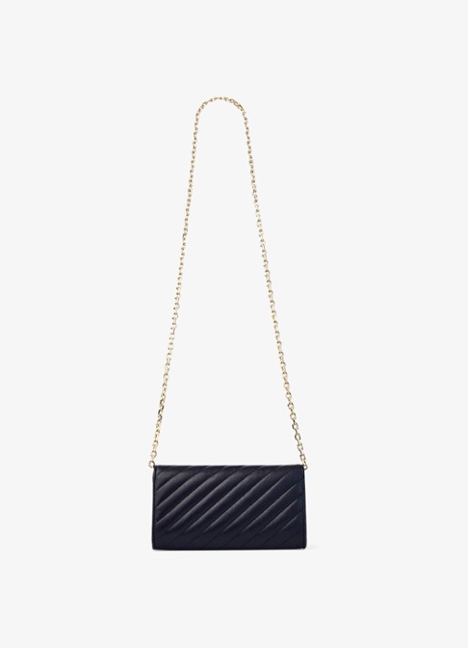 Jimmy Choo Curve clutch van lamsleer met afneembare schouderriem - achterkant donkerblauw