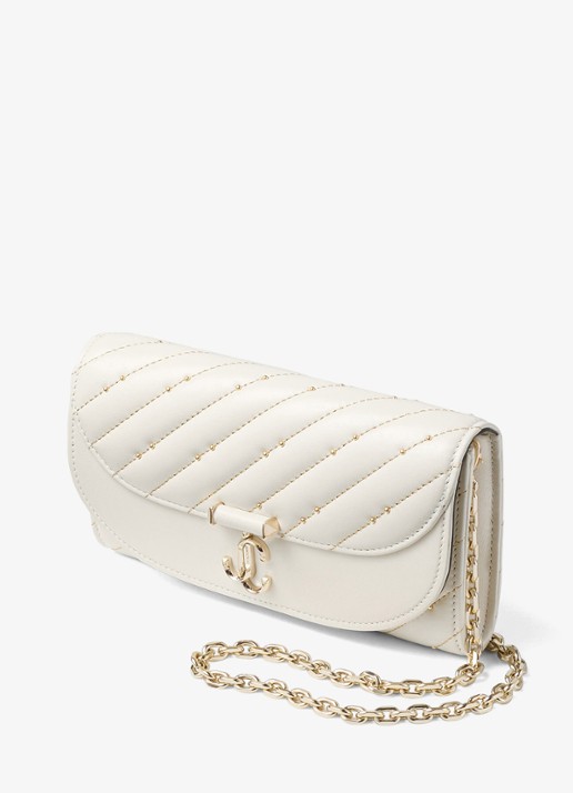 Jimmy Choo Curve clutch van lamsleer met afneembare schouderriem - detail 2 gebroken wit