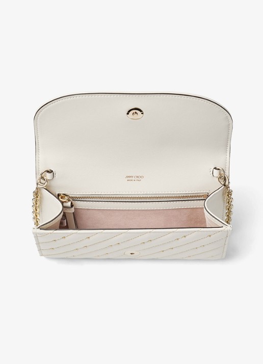 Jimmy Choo Curve clutch van lamsleer met afneembare schouderriem - detail 3 gebroken wit