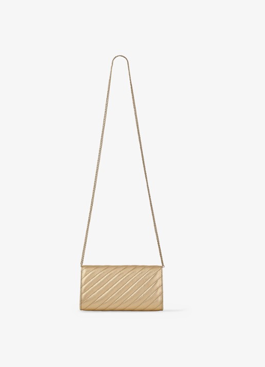 Jimmy Choo Curve clutch van lamsleer met metallic finish en afneembare schouderriem - detail 3 goud