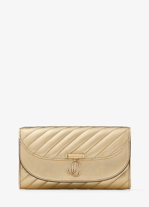 Jimmy Choo Curve clutch van lamsleer met metallic finish en afneembare schouderriem