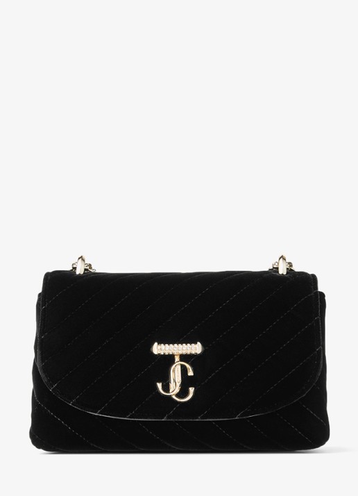 Jimmy Choo Curve S crossbodytas van fluweel - voorkant zwart