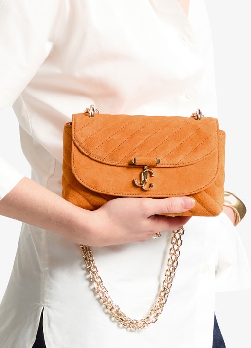 Jimmy Choo Curve S crossbodytas van kalfssuède - voorkant 5 orange