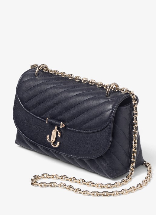 Jimmy Choo Curve S crossbodytas van lamsleer - voorkant 5 donkerblauw
