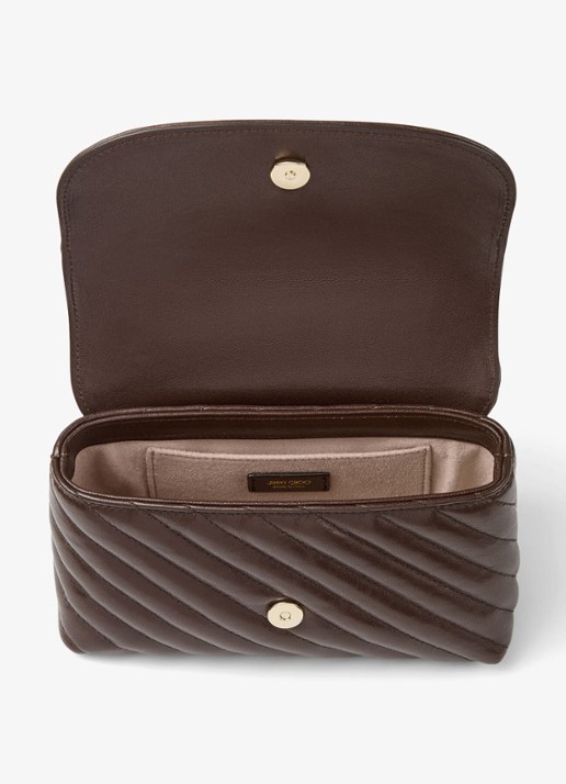 Jimmy Choo Curve S schoudertas van lamsleer - detail 4 donkerbruin
