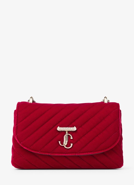 Jimmy Choo Curve Xbody/S crossbodytas van fluweel - voorkant 3 rood