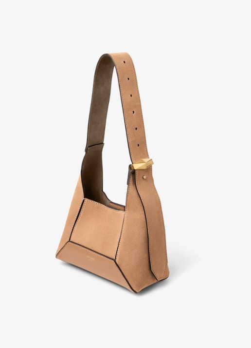 Jimmy Choo Diamond Hobo/M schoudertas van kalfssuède - voorkant 3 lichtbruin