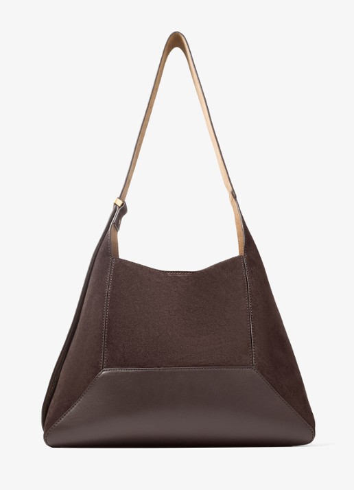 Jimmy Choo Diamond Hobo/M schoudertas van suède met leren details - achterkant donkerbruin