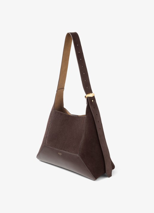 Jimmy Choo Diamond Hobo/M schoudertas van suède met leren details - voorkant 3 donkerbruin