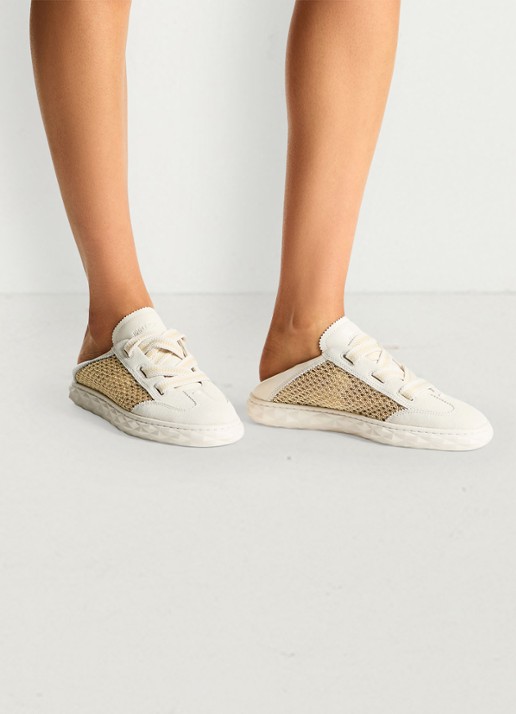 Jimmy Choo Diamond Light Flex/F sneaker van leer met mesh details - detail 5 gebroken wit