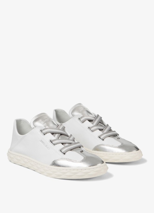 Jimmy Choo Diamond Light Flex/F sneaker van leer met metallic finish - voorkant 3 wit