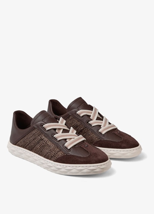 Jimmy Choo Diamond Light Flex/F sneaker van leer met raffia details - detail 4 donkerbruin