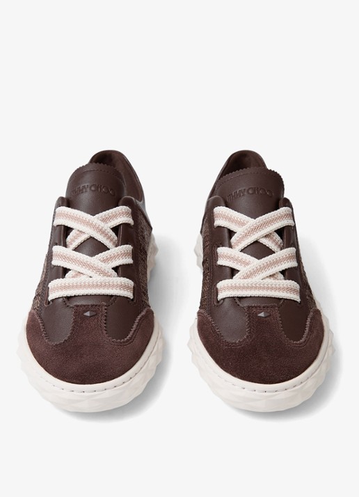 Jimmy Choo Diamond Light Flex/F sneaker van leer met raffia details - detail 6 donkerbruin