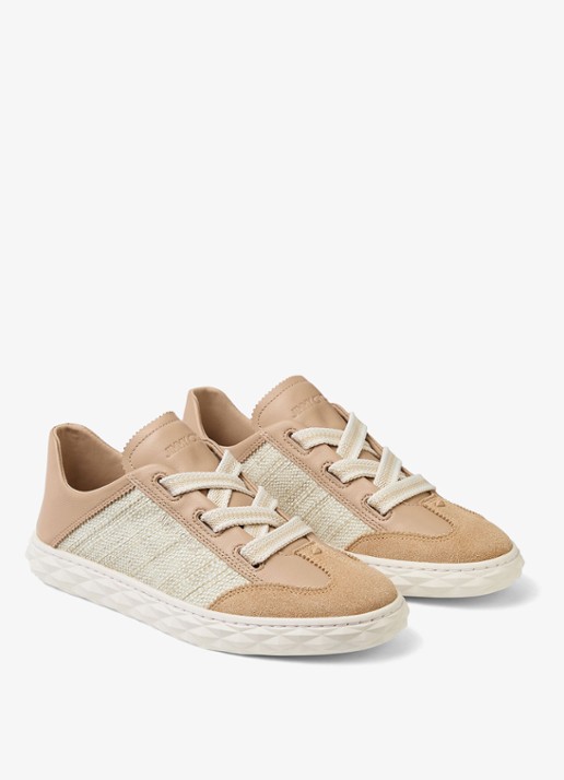 Jimmy Choo Diamond Light Flex/F sneaker van leer met raffia details - detail beige