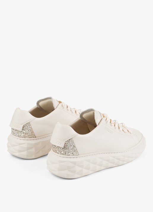 Jimmy Choo Diamond Light Maxi/F sneaker van leer met glitter - achterkant gebroken wit