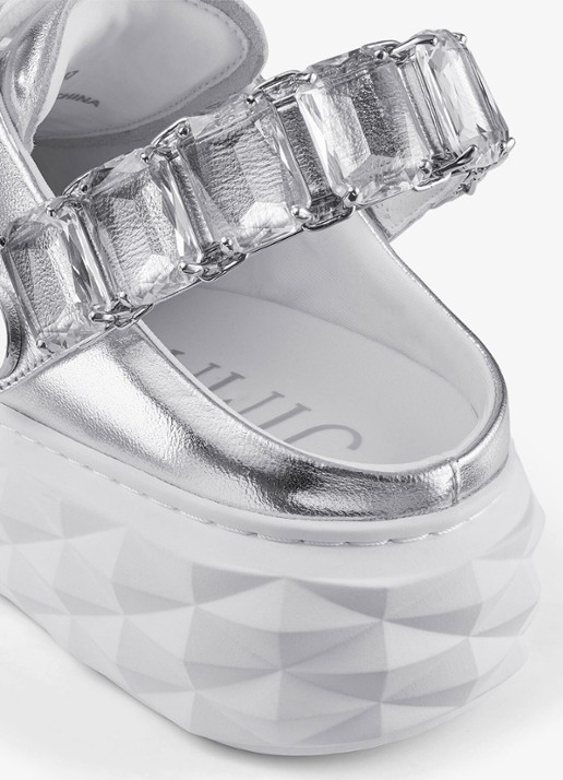 Jimmy Choo Diamond Maxi/Crystal sneaker van schapenleer met metallic finish - detail 2 zilver