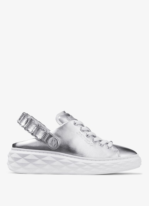 Jimmy Choo Diamond Maxi/Crystal sneaker van schapenleer met metallic finish - voorkant 3 zilver