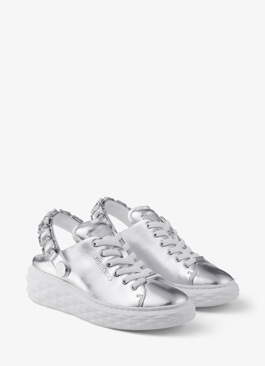 Jimmy Choo Diamond Maxi/Crystal sneaker van schapenleer met metallic finish - voorkant 4 zilver
