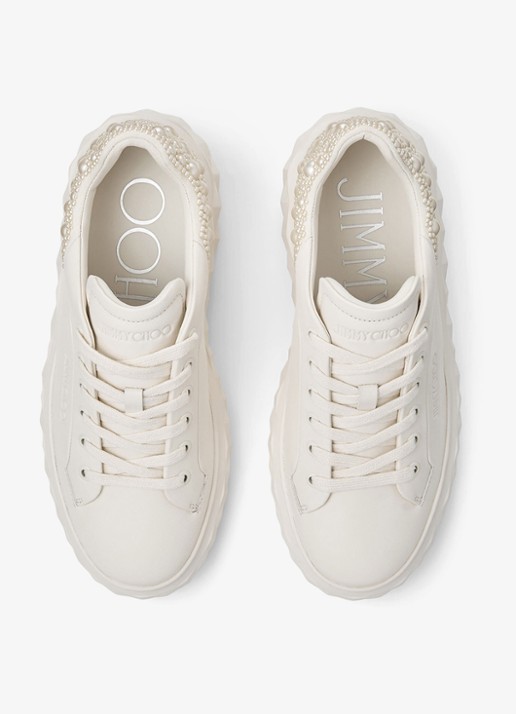 Jimmy Choo Diamond Maxi/F II sneaker van lamsleer met imitatieparels - detail 5 gebroken wit