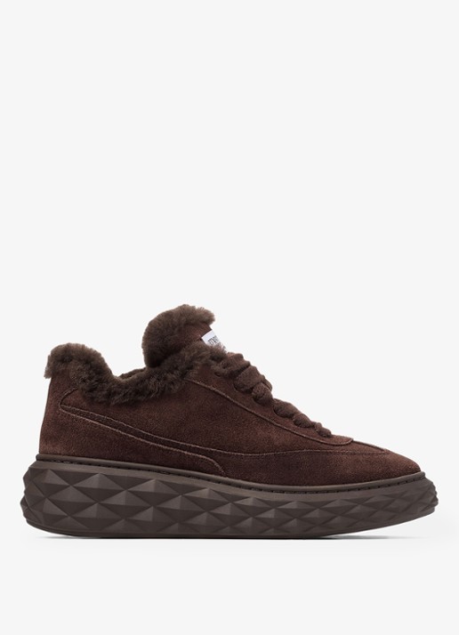 Jimmy Choo Diamond Maxi Retro/F sneaker van suède - voorkant donkerbruin