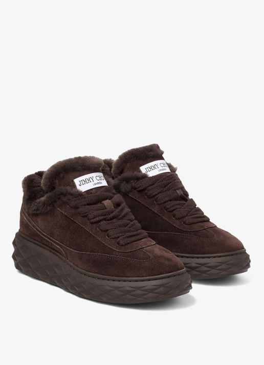 Jimmy Choo Diamond Maxi Retro/F sneaker van suède - voorkant 2 donkerbruin