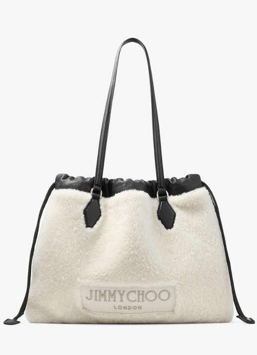 Jimmy Choo Drawstring Tote/M shopper van schapenleer - voorkant gebroken wit